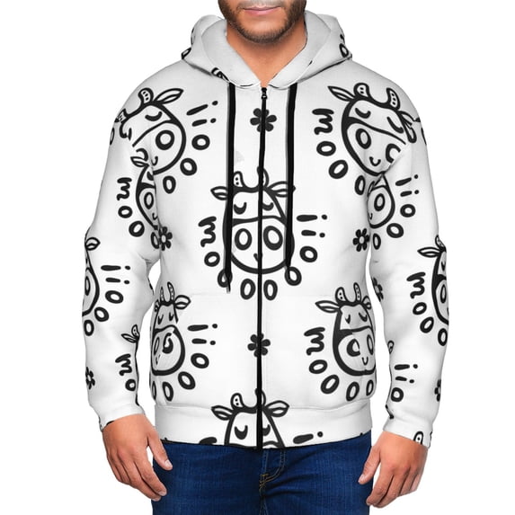 Zip Up Hoodies for Men - Minimalist Lines Cute Cow Head Long Sleeve Comfrt Men'S Fashion Hoodies & Sweatshirts, Jackets for Men Hoodies Pullover Clothing Clothes with Pouch