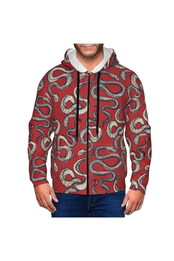 Zip Up Hoodies for Men - Minimalist Sketch Funny Snake Red Long Sleeve Comfrt Men'S Fashion Hoodies & Sweatshirts, Jackets for Men Hoodies Pullover Clothing Clothes with Pouch