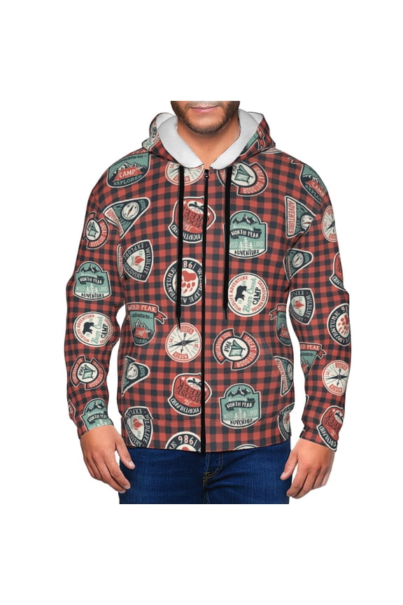 Zip Up Hoodies for Men - Mountain Adventure Badges Long Sleeve Comfrt Men'S Fashion Hoodies & Sweatshirts, Jackets for Men Hoodies Pullover Clothing Clothes with Pouch