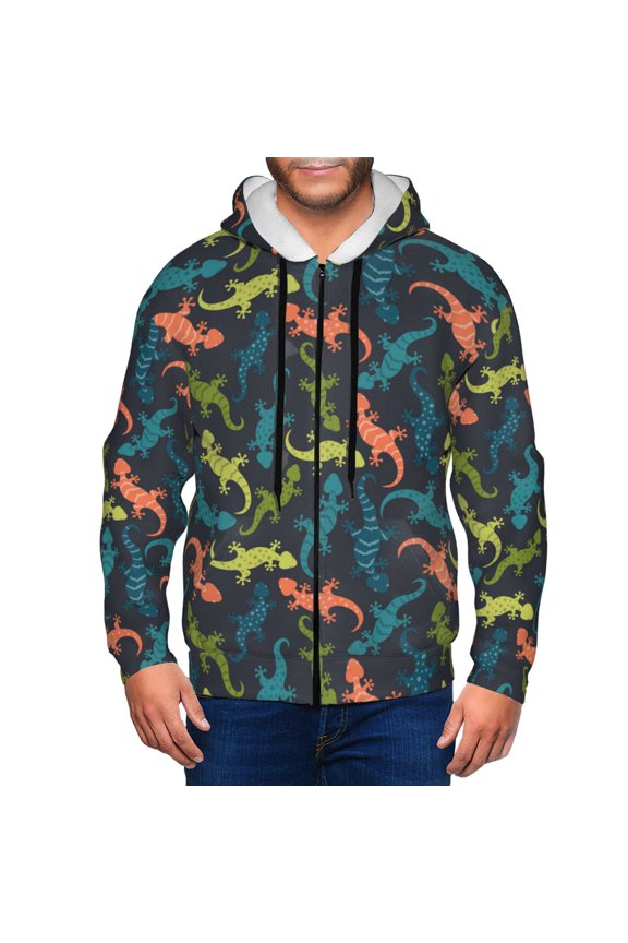 Zip Up Hoodies for Men - Multicolor Cute Lizard Gecko Long Sleeve Comfrt Men'S Fashion Hoodies & Sweatshirts, Jackets for Men Hoodies Pullover Clothing Clothes with Pouch