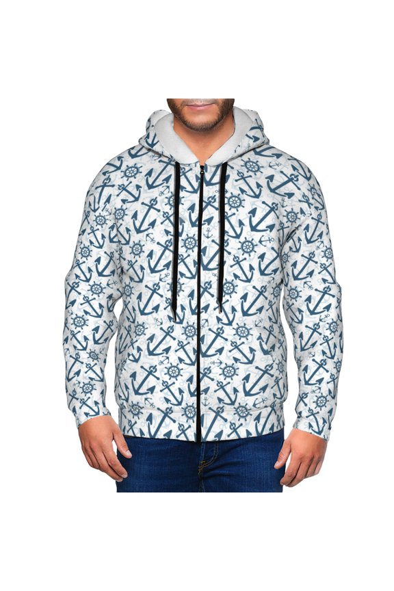 Zip Up Hoodies for Men - Nautical Theme Anchors Long Sleeve Comfrt Men'S Fashion Hoodies & Sweatshirts, Jackets for Men Hoodies Pullover Clothing Clothes with Pouch