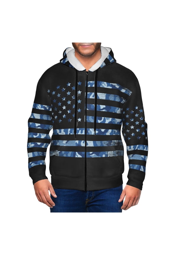 Zip Up Hoodies for Men - Navy Camouflage American Flag Long Sleeve Comfrt Men'S Fashion Hoodies & Sweatshirts, Jackets for Men Hoodies Pullover Clothing Clothes with Pouch