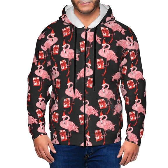 Zip Up Hoodies for Men - New Year Flamingo Long Sleeve Comfrt Men'S Fashion Hoodies & Sweatshirts, Jackets for Men Hoodies Pullover Clothing Clothes with Pouch