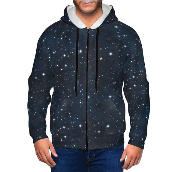 Zip Up Hoodies for Men - Night sky blue nebula stars Long Sleeve Comfrt Men'S Fashion Hoodies & Sweatshirts, Jackets for Men Hoodies Pullover Clothing Clothes with Pouch