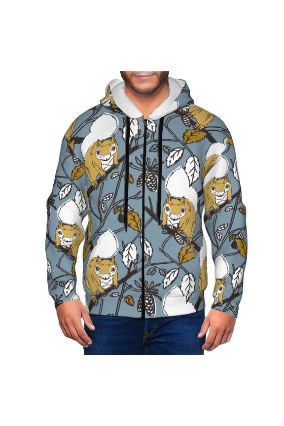 Zip Up Hoodies for Men - Painted cute squirrel pine cone Long Sleeve Comfrt Men'S Fashion Hoodies & Sweatshirts, Jackets for Men Hoodies Pullover Clothing Clothes with Pouch