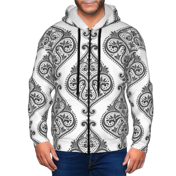 Zip Up Hoodies for Men - Paisley Pattern Black White Long Sleeve Comfrt Men'S Fashion Hoodies & Sweatshirts, Jackets for Men Hoodies Pullover Clothing Clothes with Pouch