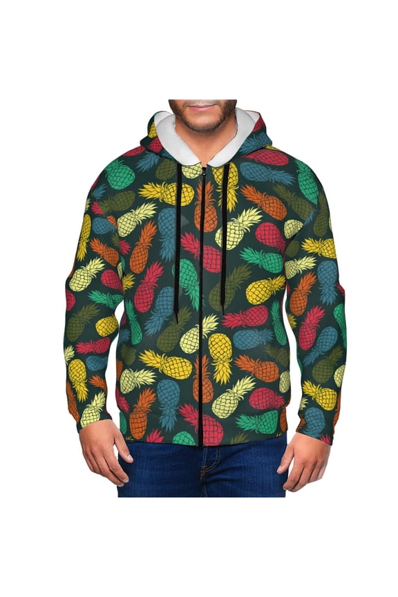Zip Up Hoodies for Men - Pineapple Fruit Colorful Long Sleeve Comfrt Men'S Fashion Hoodies & Sweatshirts, Jackets for Men Hoodies Pullover Clothing Clothes with Pouch
