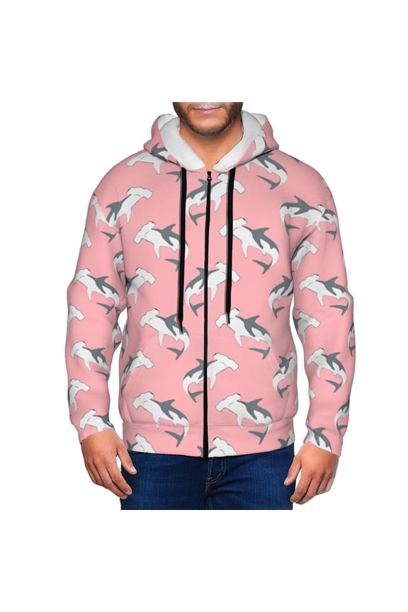 Zip Up Hoodies for Men - Pink Hammerhead Shark Long Sleeve Comfrt Men'S Fashion Hoodies & Sweatshirts, Jackets for Men Hoodies Pullover Clothing Clothes with Pouch