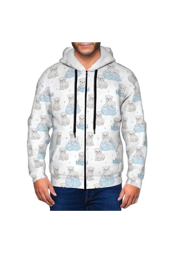 Zip Up Hoodies for Men - Playful Polar Bear Pals Long Sleeve Comfrt Men'S Fashion Hoodies & Sweatshirts, Jackets for Men Hoodies Pullover Clothing Clothes with Pouch