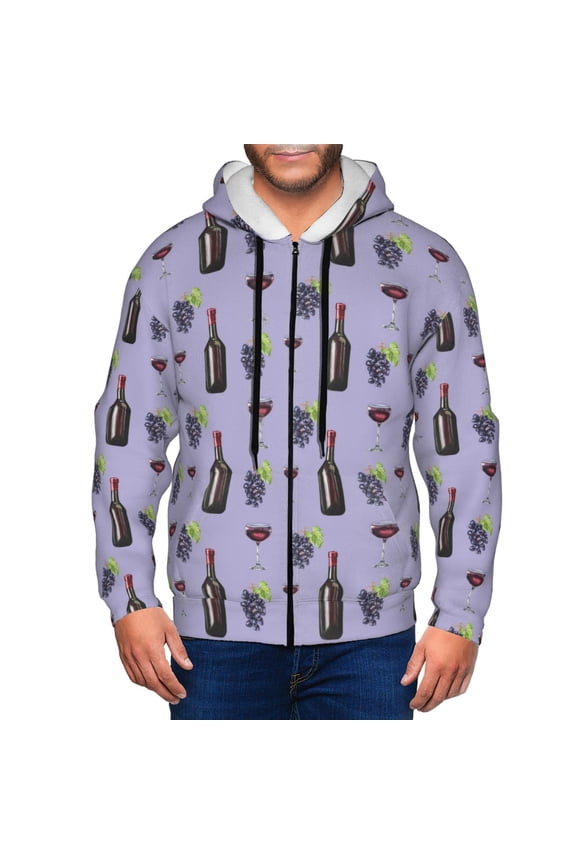 Zip Up Hoodies for Men - Purple Wine Element Pattern Long Sleeve Comfrt Men'S Fashion Hoodies & Sweatshirts, Jackets for Men Hoodies Pullover Clothing Clothes with Pouch