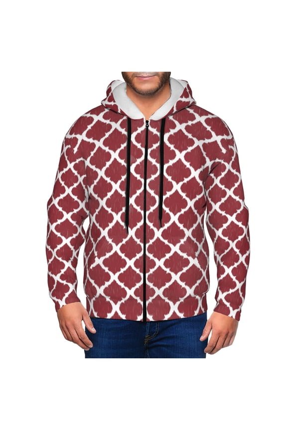 Zip Up Hoodies for Men - Red Moroccan Long Sleeve Comfrt Men'S Fashion Hoodies & Sweatshirts, Jackets for Men Hoodies Pullover Clothing Clothes with Pouch