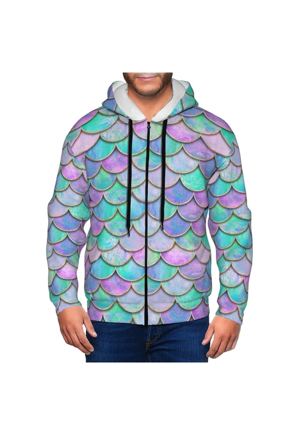 Zip Up Hoodies for Men - Retro green pink fish scale Long Sleeve Comfrt Men'S Fashion Hoodies & Sweatshirts, Jackets for Men Hoodies Pullover Clothing Clothes with Pouch