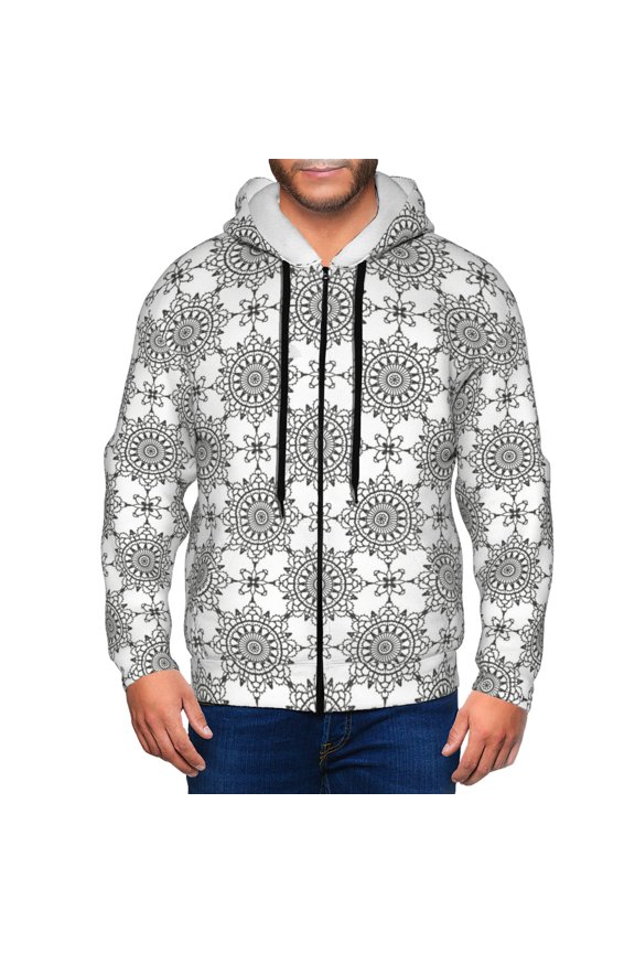 Zip Up Hoodies for Men - Retro sketch flower lines Long Sleeve Comfrt Men'S Fashion Hoodies & Sweatshirts, Jackets for Men Hoodies Pullover Clothing Clothes with Pouch