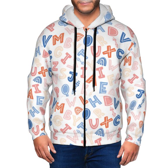 Zip Up Hoodies for Men - Scandinavian Alphabet Long Sleeve Comfrt Men'S Fashion Hoodies & Sweatshirts, Jackets for Men Hoodies Pullover Clothing Clothes with Pouch
