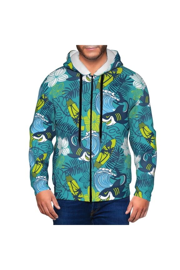 Zip Up Hoodies for Men - Shark Wave Skateboard Long Sleeve Comfrt Men'S Fashion Hoodies & Sweatshirts, Jackets for Men Hoodies Pullover Clothing Clothes with Pouch