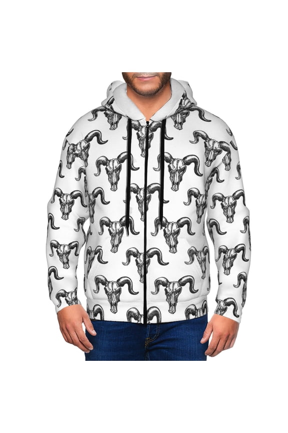 Zip Up Hoodies for Men - Sketch Cool Goat Skull Long Sleeve Comfrt Men'S Fashion Hoodies & Sweatshirts, Jackets for Men Hoodies Pullover Clothing Clothes with Pouch