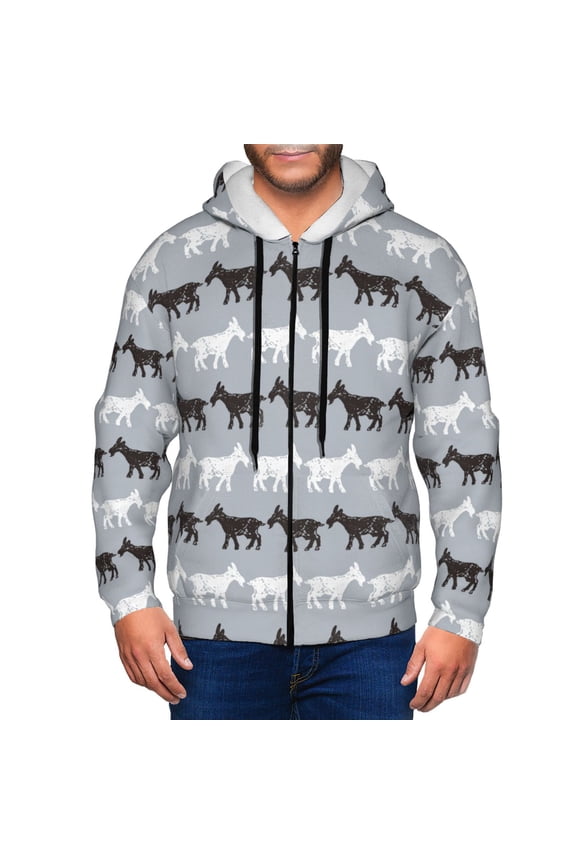 Zip Up Hoodies for Men - Sketch Cute Goat Black White Long Sleeve Comfrt Men'S Fashion Hoodies & Sweatshirts, Jackets for Men Hoodies Pullover Clothing Clothes with Pouch