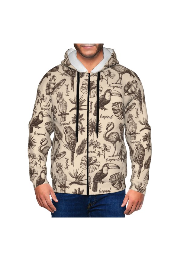 Zip Up Hoodies for Men - Sketch Parrot Flamingo Toucan Long Sleeve Comfrt Men'S Fashion Hoodies & Sweatshirts, Jackets for Men Hoodies Pullover Clothing Clothes with Pouch