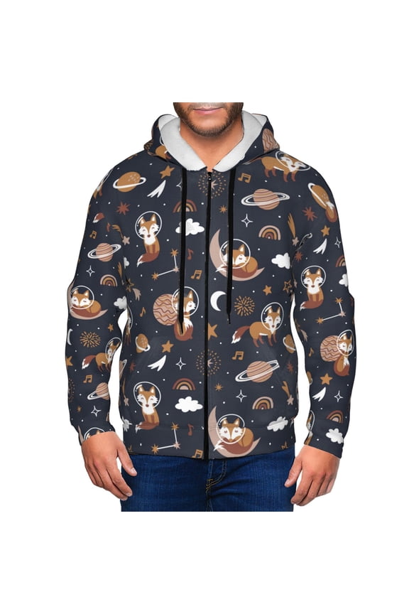 Zip Up Hoodies for Men - Space Music Fox Long Sleeve Comfrt Men'S Fashion Hoodies & Sweatshirts, Jackets for Men Hoodies Pullover Clothing Clothes with Pouch