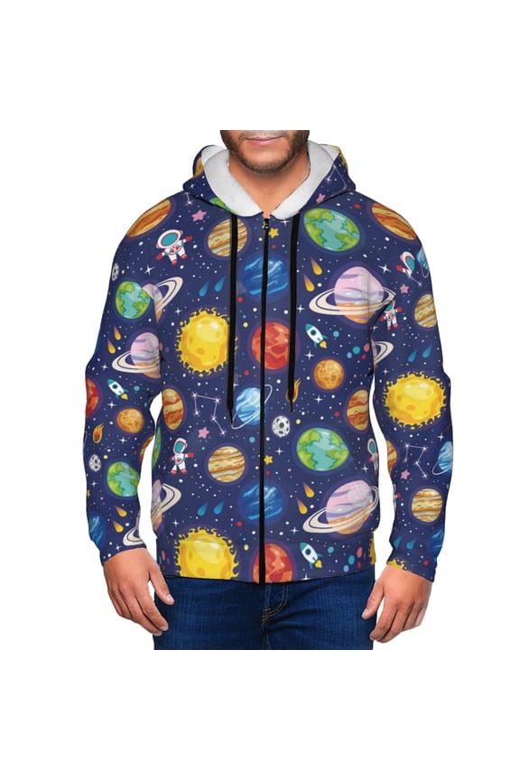 Zip Up Hoodies for Men - Space planet colorful Long Sleeve Comfrt Men'S Fashion Hoodies & Sweatshirts, Jackets for Men Hoodies Pullover Clothing Clothes with Pouch