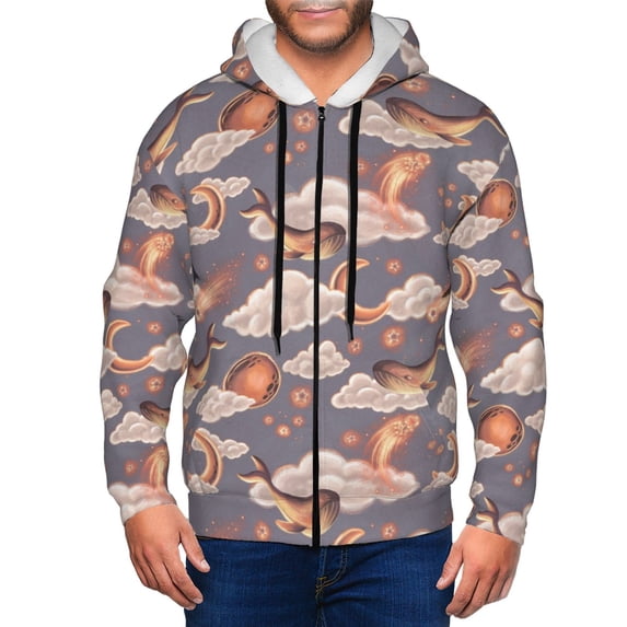 Zip Up Hoodies for Men - Star moon clouds Whales texture Long Sleeve Comfrt Men'S Fashion Hoodies & Sweatshirts, Jackets for Men Hoodies Pullover Clothing Clothes with Pouch