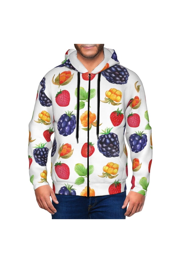 Zip Up Hoodies for Men - Strawberry fruit Long Sleeve Comfrt Men'S Fashion Hoodies & Sweatshirts, Jackets for Men Hoodies Pullover Clothing Clothes with Pouch