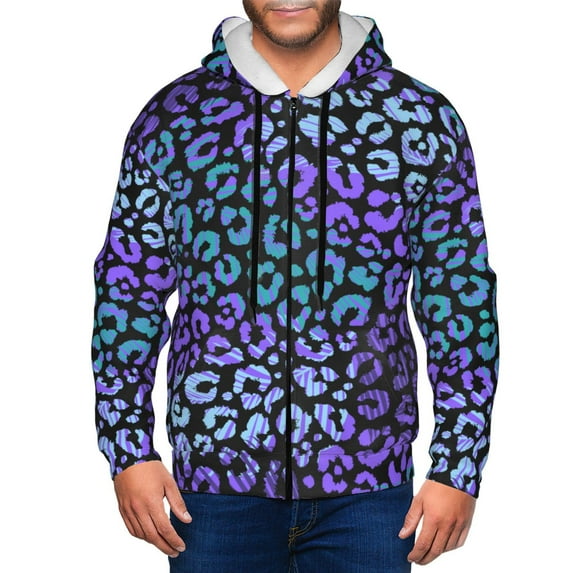 Zip Up Hoodies for Men - Stripe Purple Leopard Print Long Sleeve Comfrt Men'S Fashion Hoodies & Sweatshirts, Jackets for Men Hoodies Pullover Clothing Clothes with Pouch