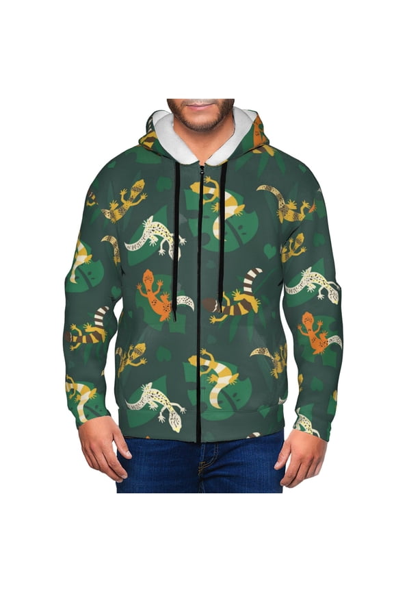 Zip Up Hoodies for Men - Striped Cute Lizard Gecko Plant Long Sleeve Comfrt Men'S Fashion Hoodies & Sweatshirts, Jackets for Men Hoodies Pullover Clothing Clothes with Pouch
