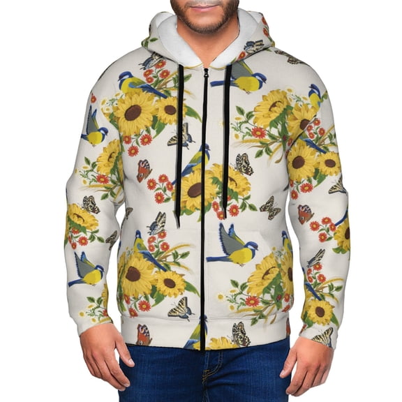 Zip Up Hoodies for Men - Sunflowers Bird Butterfly Long Sleeve Comfrt Men'S Fashion Hoodies & Sweatshirts, Jackets for Men Hoodies Pullover Clothing Clothes with Pouch