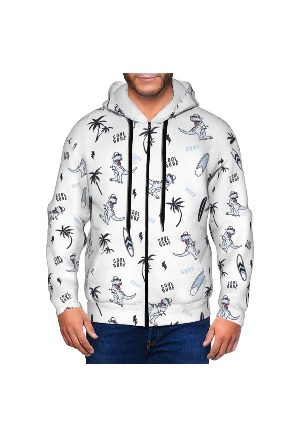 Zip Up Hoodies for Men - Surfer dinosaur pattern Long Sleeve Comfrt Men'S Fashion Hoodies & Sweatshirts, Jackets for Men Hoodies Pullover Clothing Clothes with Pouch