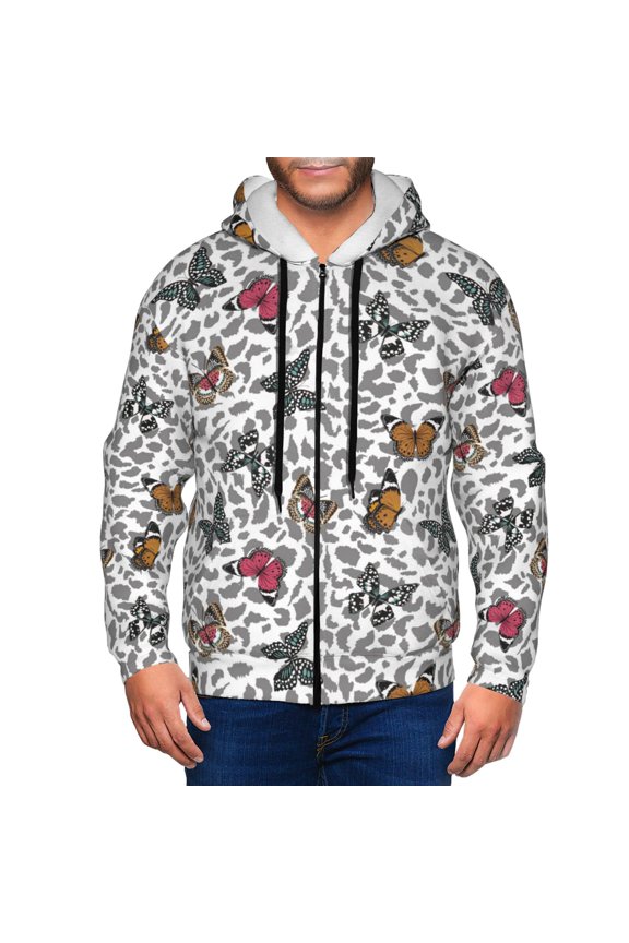 Zip Up Hoodies for Men - Trendy butterfly grey Leopard Long Sleeve Comfrt Men'S Fashion Hoodies & Sweatshirts, Jackets for Men Hoodies Pullover Clothing Clothes with Pouch