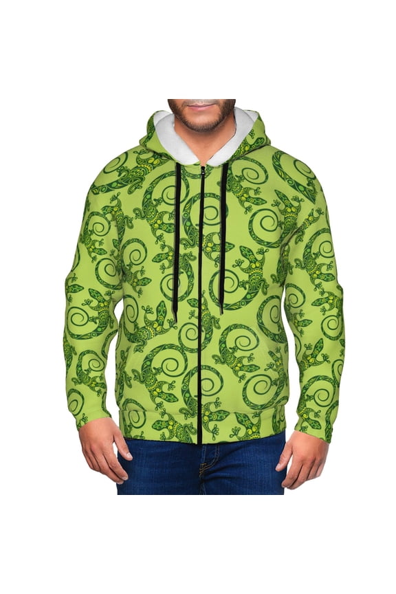 Zip Up Hoodies for Men - Tropical Cute Lizard Gecko Green Long Sleeve Comfrt Men'S Fashion Hoodies & Sweatshirts, Jackets for Men Hoodies Pullover Clothing Clothes with Pouch
