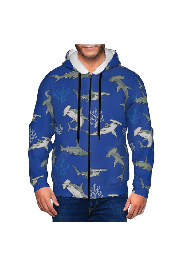 Zip Up Hoodies for Men - Undersea coral hammerhead shark Long Sleeve Comfrt Men'S Fashion Hoodies & Sweatshirts, Jackets for Men Hoodies Pullover Clothing Clothes with Pouch