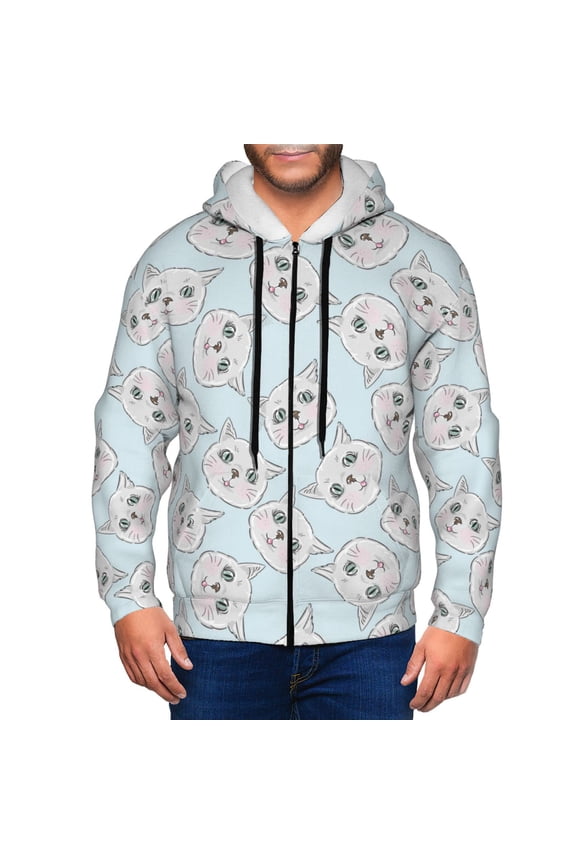 Zip Up Hoodies for Men - Upbeat Cute Cat Face Long Sleeve Comfrt Men'S Fashion Hoodies & Sweatshirts, Jackets for Men Hoodies Pullover Clothing Clothes with Pouch