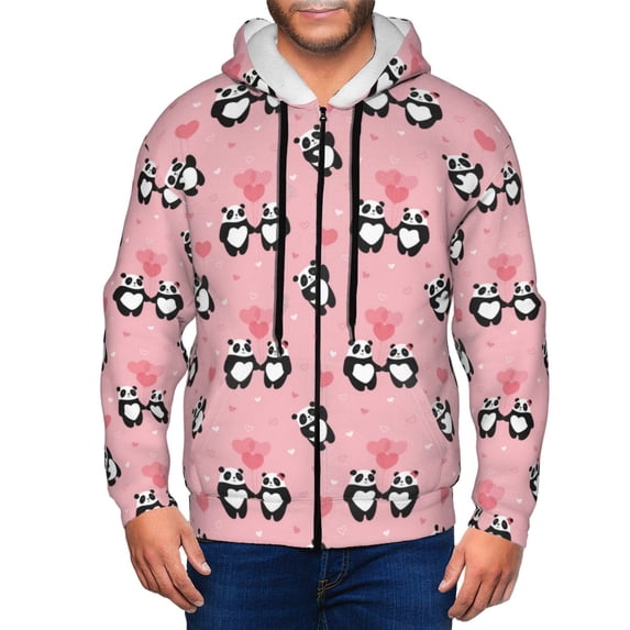 Zip Up Hoodies for Men - Valentine's Day Panda Long Sleeve Comfrt Men'S Fashion Hoodies & Sweatshirts, Jackets for Men Hoodies Pullover Clothing Clothes with Pouch