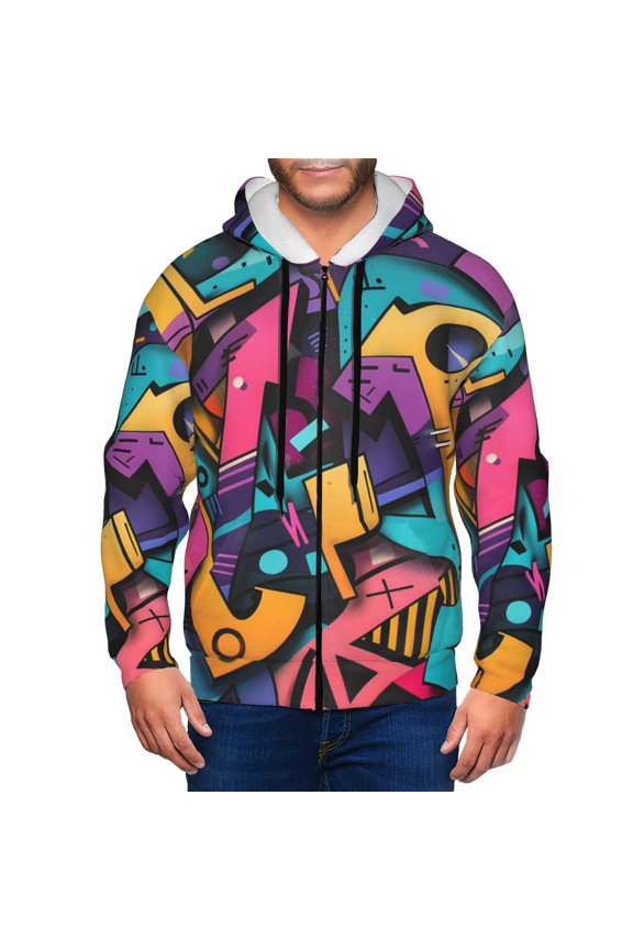 Zip Up Hoodies for Men - Vibrant Graffiti Urban Art Long Sleeve Comfrt Men'S Fashion Hoodies & Sweatshirts, Jackets for Men Hoodies Pullover Clothing Clothes with Pouch