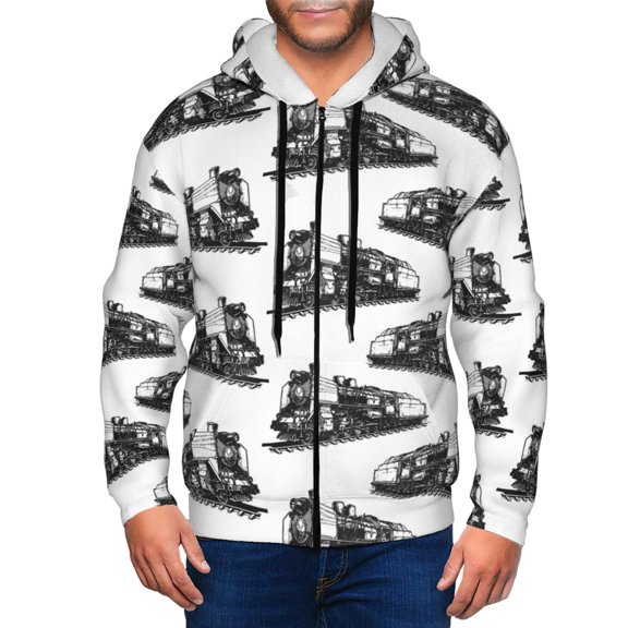 Zip Up Hoodies for Men - Vintage Train Pattern Long Sleeve Comfrt Men'S Fashion Hoodies & Sweatshirts, Jackets for Men Hoodies Pullover Clothing Clothes with Pouch