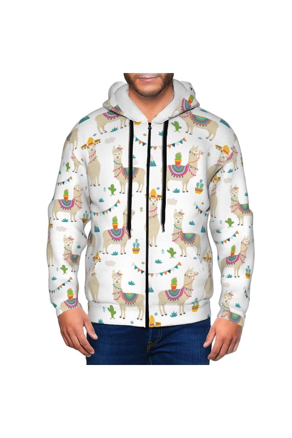 Zip Up Hoodies for Men - Western Style Cute Alpaca Cactus Long Sleeve Comfrt Men'S Fashion Hoodies & Sweatshirts, Jackets for Men Hoodies Pullover Clothing Clothes with Pouch