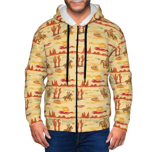 Zip Up Hoodies for Men - Wild West Colorful Long Sleeve Comfrt Men'S Fashion Hoodies & Sweatshirts, Jackets for Men Hoodies Pullover Clothing Clothes with Pouch