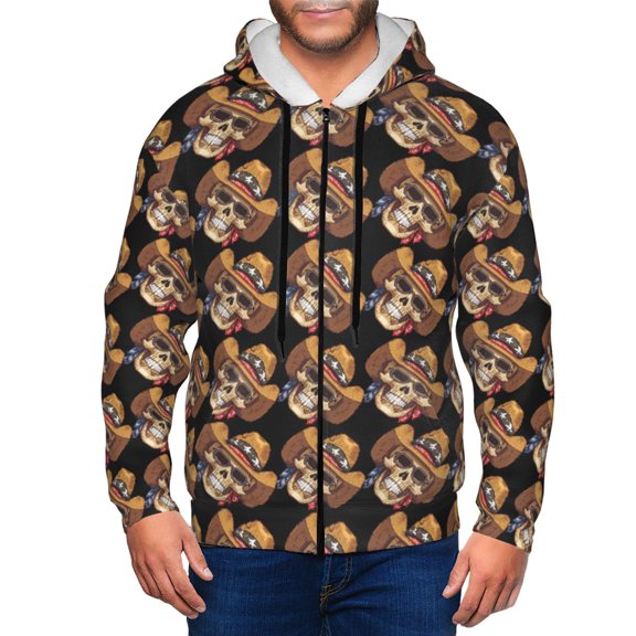 Zip Up Hoodies for Men - Wild West Cowboy Skull Long Sleeve Comfrt Men'S Fashion Hoodies & Sweatshirts, Jackets for Men Hoodies Pullover Clothing Clothes with Pouch