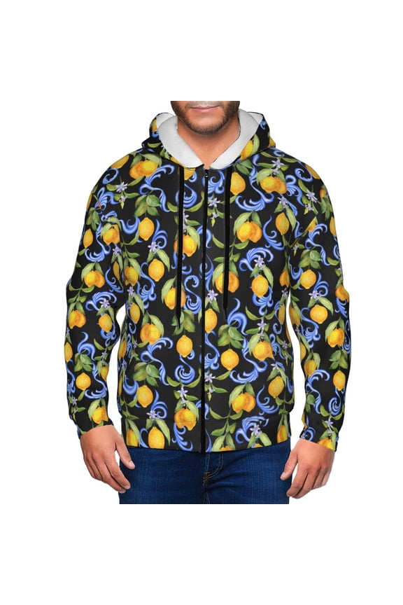 Zip Up Hoodies for Men - Yellow lemons sicilian style Long Sleeve Comfrt Men'S Fashion Hoodies & Sweatshirts, Jackets for Men Hoodies Pullover Clothing Clothes with Pouch