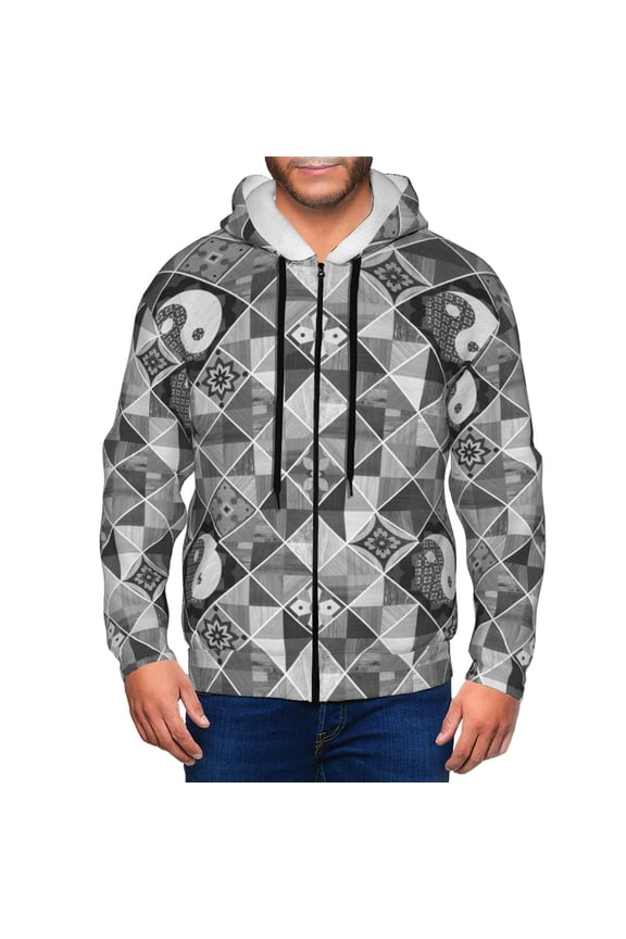 Zip Up Hoodies for Men - Yin Yang With Black And White Long Sleeve Comfrt Men'S Fashion Hoodies & Sweatshirts, Jackets for Men Hoodies Pullover Clothing Clothes with Pouch