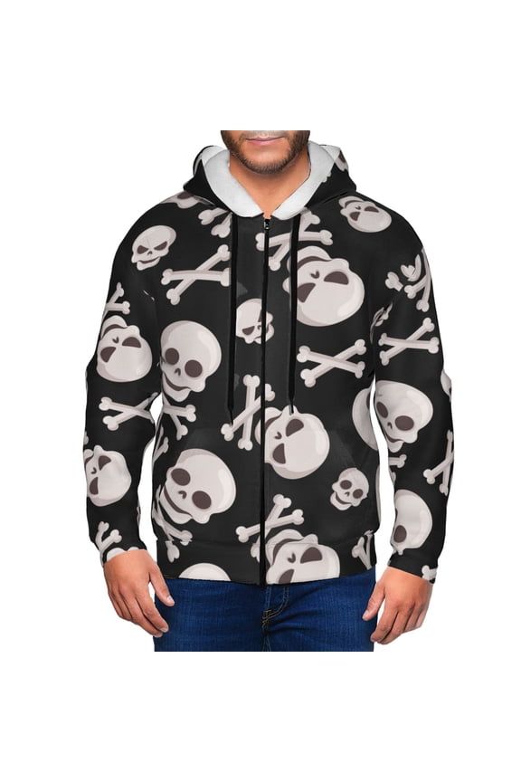 Zip Up Hoodies for Men - black white Skull bone Long Sleeve Comfrt Men'S Fashion Hoodies & Sweatshirts, Jackets for Men Hoodies Pullover Clothing Clothes with Pouch