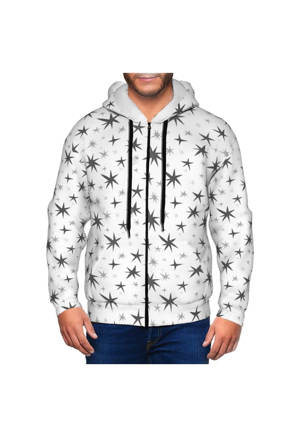 Zip Up Hoodies for Men - black white star Long Sleeve Comfrt Men'S Fashion Hoodies & Sweatshirts, Jackets for Men Hoodies Pullover Clothing Clothes with Pouch