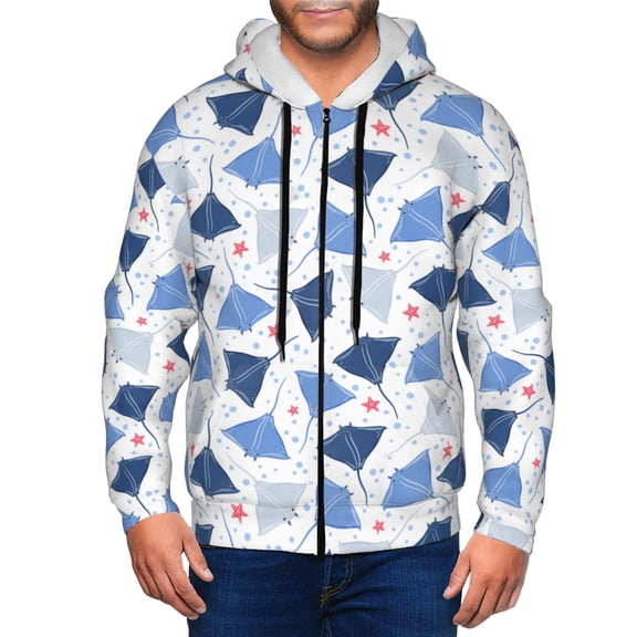 Zip Up Hoodies for Men - blue stingrays cute Dots Long Sleeve Comfrt Men'S Fashion Hoodies & Sweatshirts, Jackets for Men Hoodies Pullover Clothing Clothes with Pouch