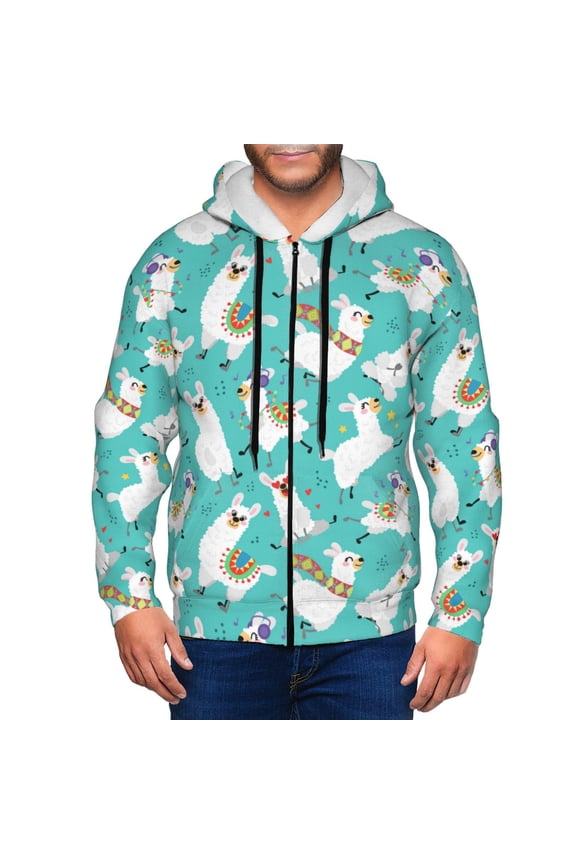 Zip Up Hoodies for Men - Cartoon Llamas Long Sleeve Comfrt Men'S Fashion Hoodies & Sweatshirts, Jackets for Men Hoodies Pullover Clothing Clothes with Pouch