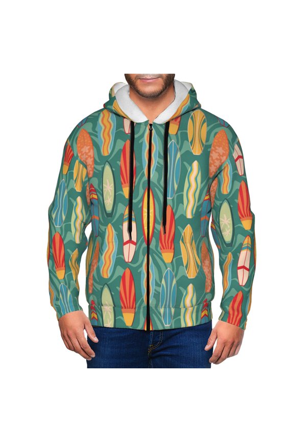 Zip Up Hoodies for Men - colorful surf boards Long Sleeve Comfrt Men'S Fashion Hoodies & Sweatshirts, Jackets for Men Hoodies Pullover Clothing Clothes with Pouch