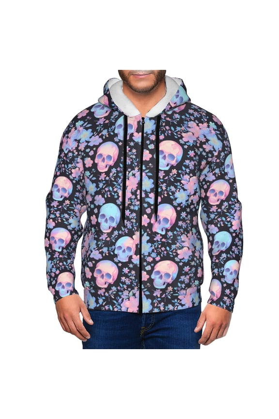 Zip Up Hoodies for Men - cool Skull flower Long Sleeve Comfrt Men'S Fashion Hoodies & Sweatshirts, Jackets for Men Hoodies Pullover Clothing Clothes with Pouch
