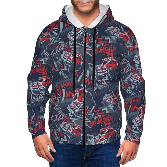 Zip Up Hoodies for Men - cool red off-road vehicle Long Sleeve Comfrt Men'S Fashion Hoodies & Sweatshirts, Jackets for Men Hoodies Pullover Clothing Clothes with Pouch