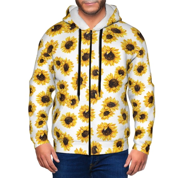 Zip Up Hoodies for Men - cute yellow Sunflowers white Long Sleeve Comfrt Men'S Fashion Hoodies & Sweatshirts, Jackets for Men Hoodies Pullover Clothing Clothes with Pouch